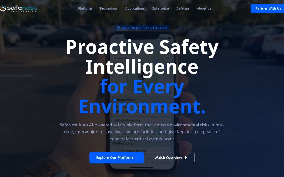 SafeNest homepage: Proactive safety intelligence for every environment
